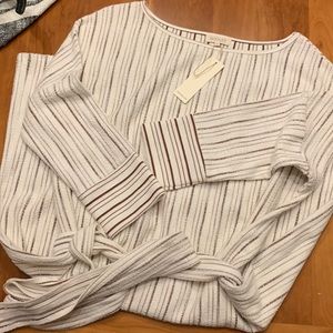 Roolee Ivory striped dress with tie waist NWT